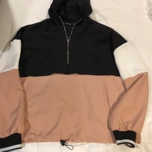 Zara zip up pink white stripe black hoodie